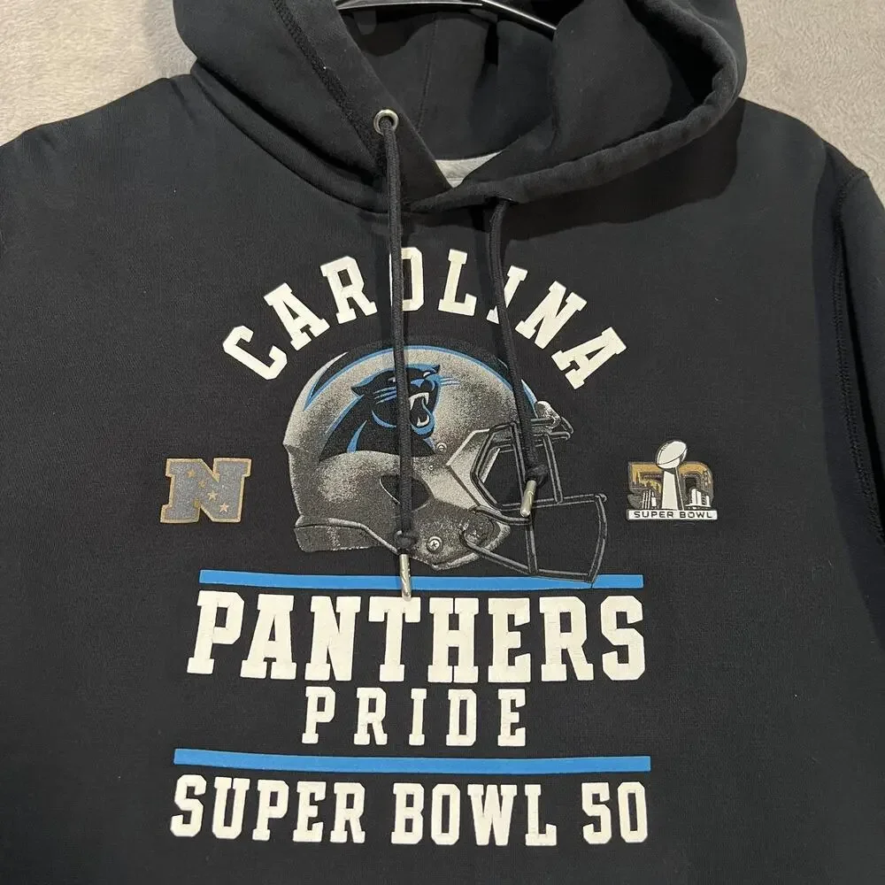 Carolina Panthers Sweatshirt Mens Large Black NFL Football Nike Super Bowl 50